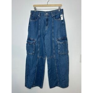 Old Navy Girls Plus Size 20‎ Blue Denim Wide Leg High Rise Cargo Jeans